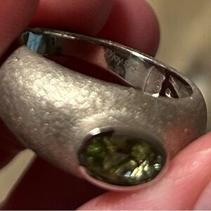 925 authentic natural green tourmaline platinum over sterling silver size 7